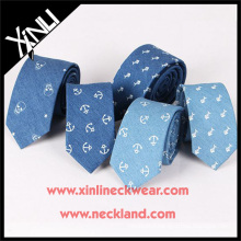 Amazing Handprinted Anchor Silk Cotton Jean Mens Neck Ties